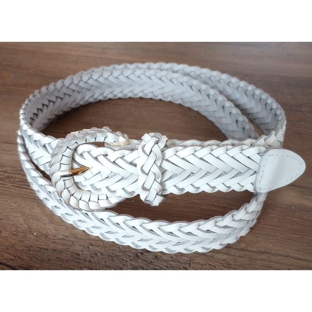 Bonded Leather White Braided Belt Unbranded 34"-39" 1X (44"Long/1"Wide) EUC